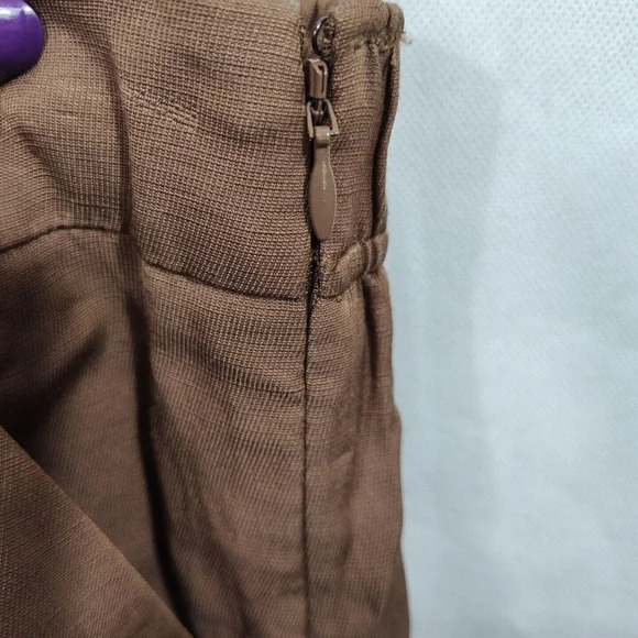 Ann Taylor Brown Pencil Straight Skirt Women Size 0 Rayon Linen Pocket Lined - Picture 6 of 8